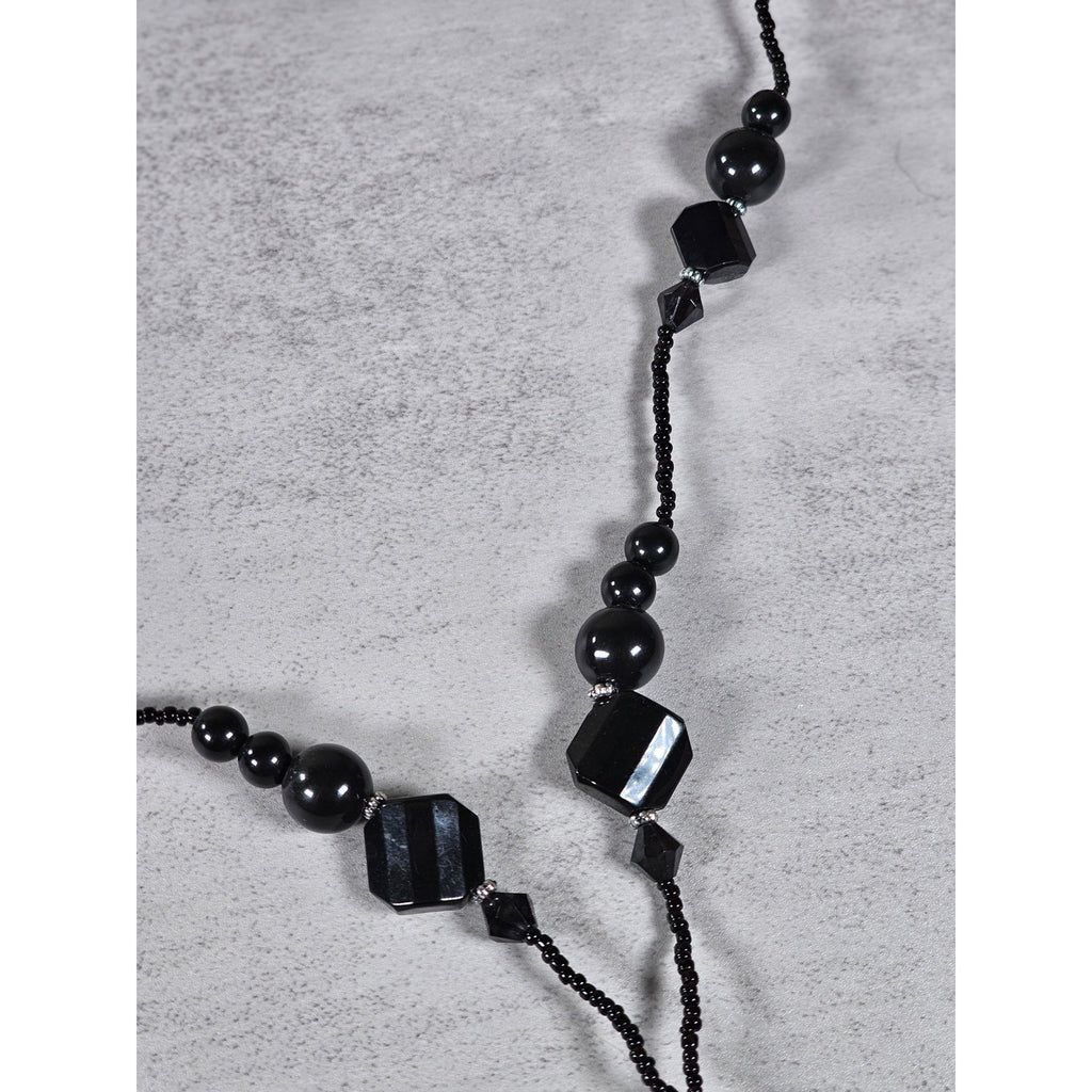 Vintage Black Faceted Teardrop Pendant Beaded Necklace