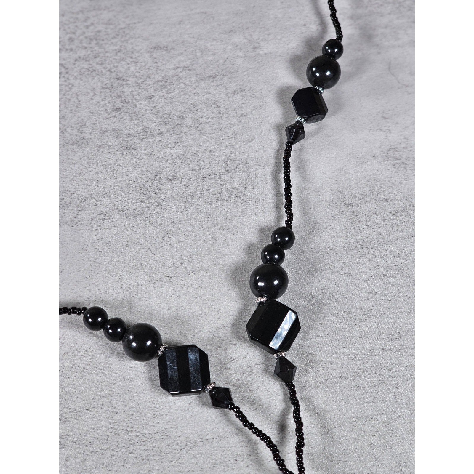 Vintage Black Faceted Teardrop Pendant Beaded Necklace