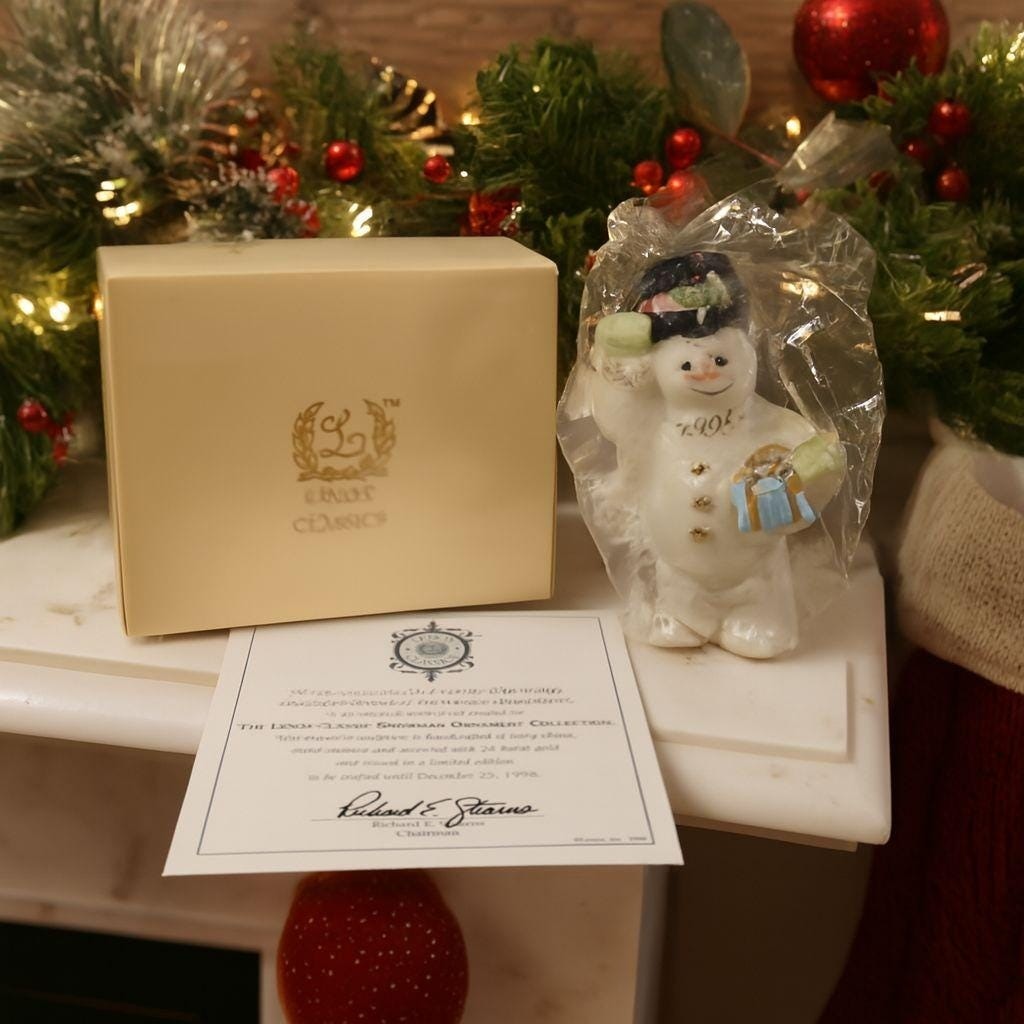 Lenox Classics 1998 Snowman Ornament Ivory China 24K Gold Boxed