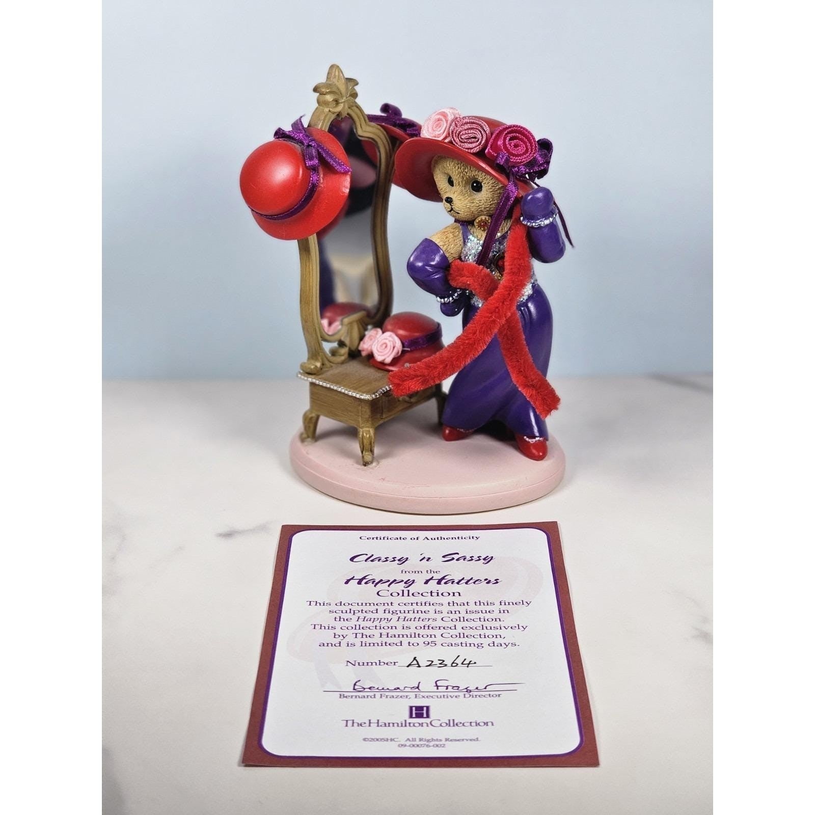 Hamilton Collection Classy n Sassy Bear Figurine Happy Hatters COA 5.5"