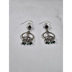 Vintage Peace Sign Dangle Earrings Garnet Bead Accent
