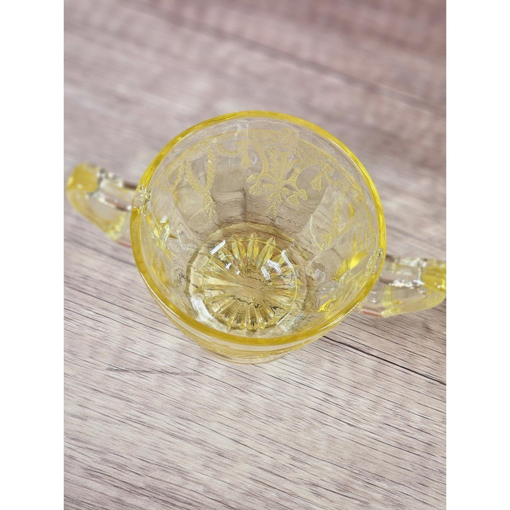 Vintage Anchor Hocking Cameo Ballerina Yellow Glass Creamer & Sugar Set