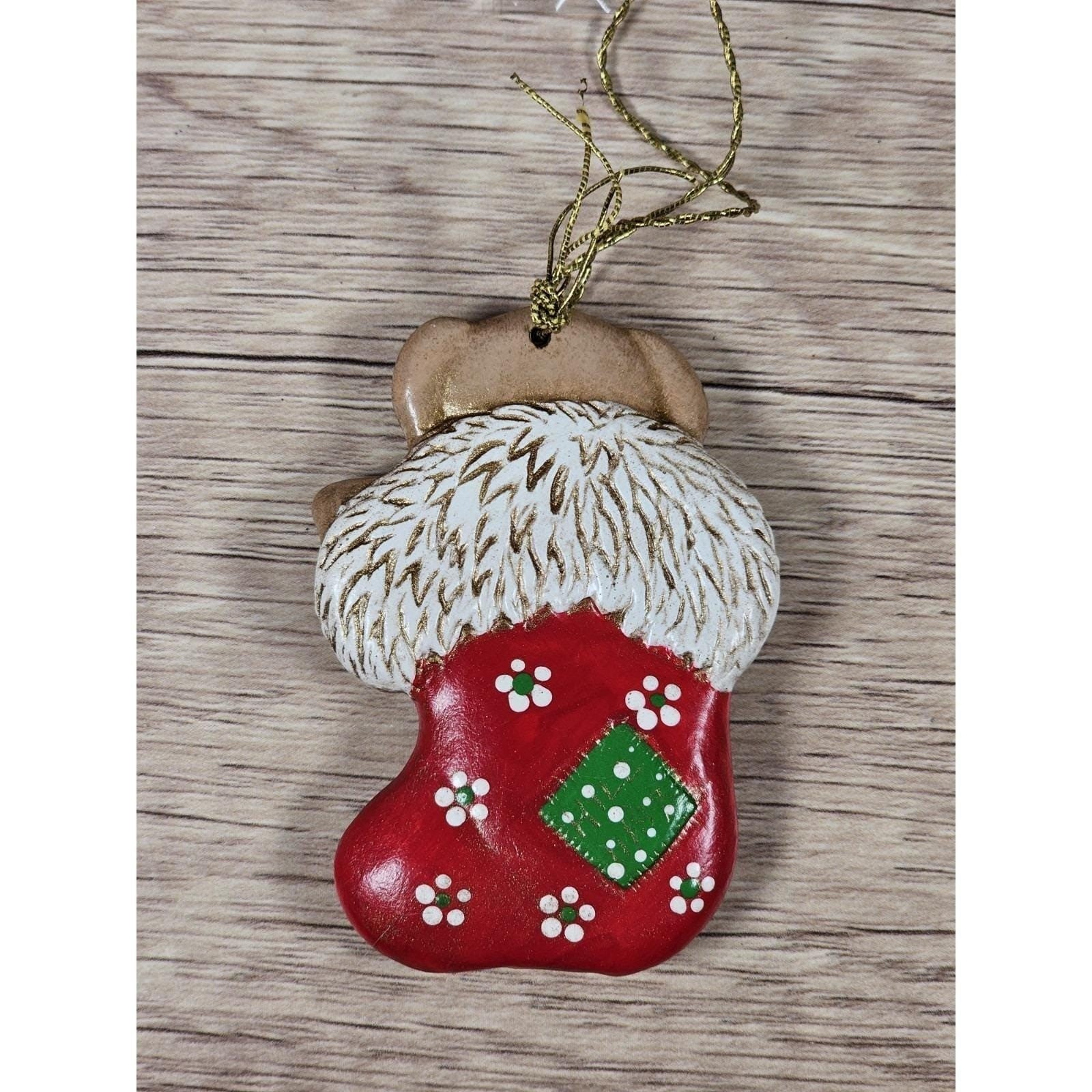 Teddy Bear Stocking Ornament Vintage Christmas Pottery Decor