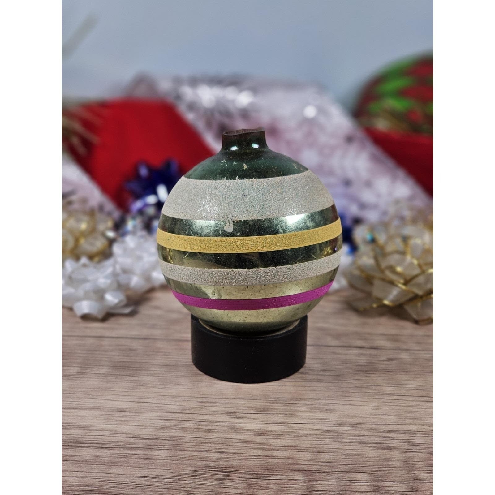 Vintage Hand Blown Glass Christmas Ornaments Stripes Stars Set of 3