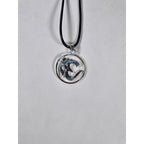 Vintage Sterling Silver Om Pendant Necklace with Amber Stone