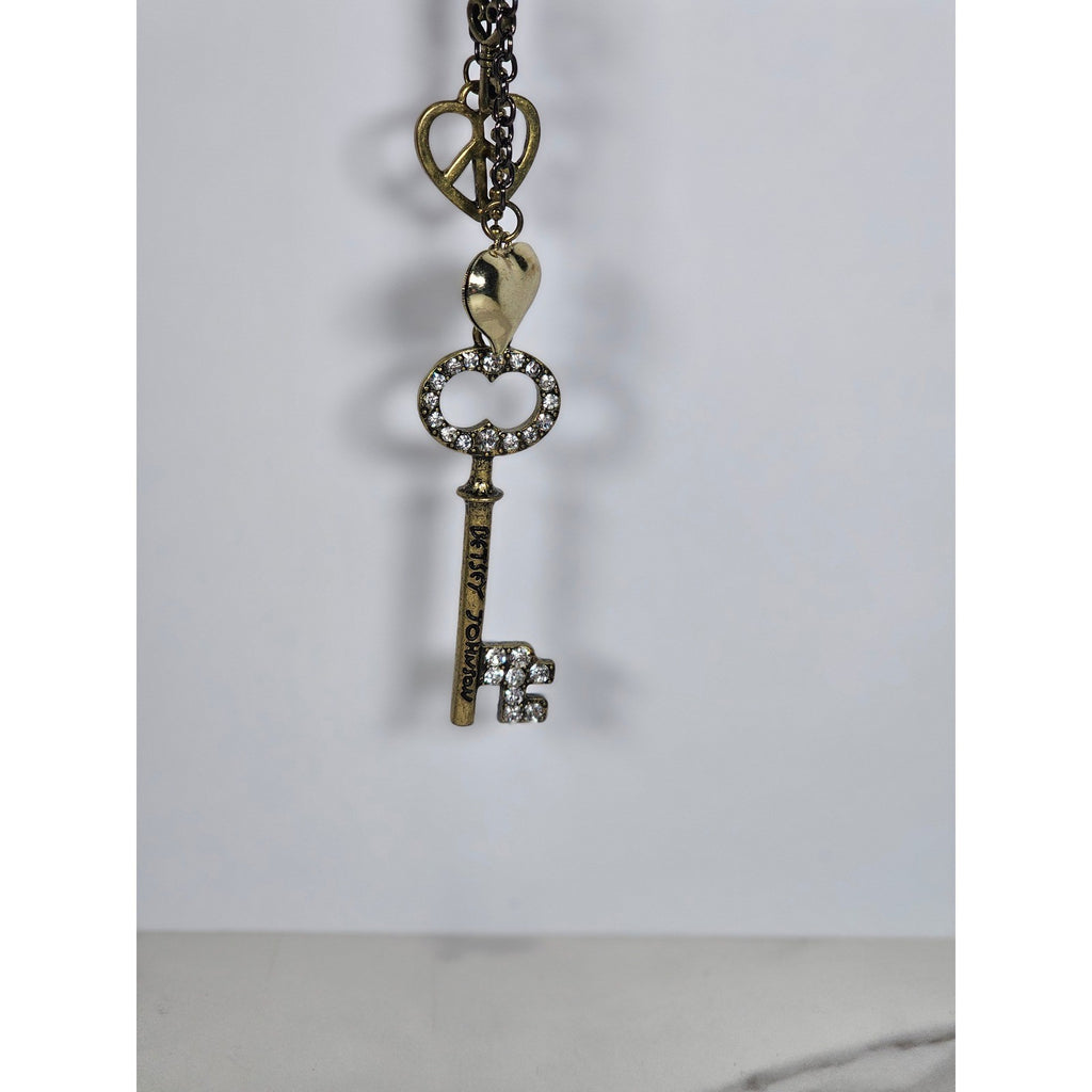 Betsey Johnson Vintage Charm Necklace Key Pendants Long Layered Statement