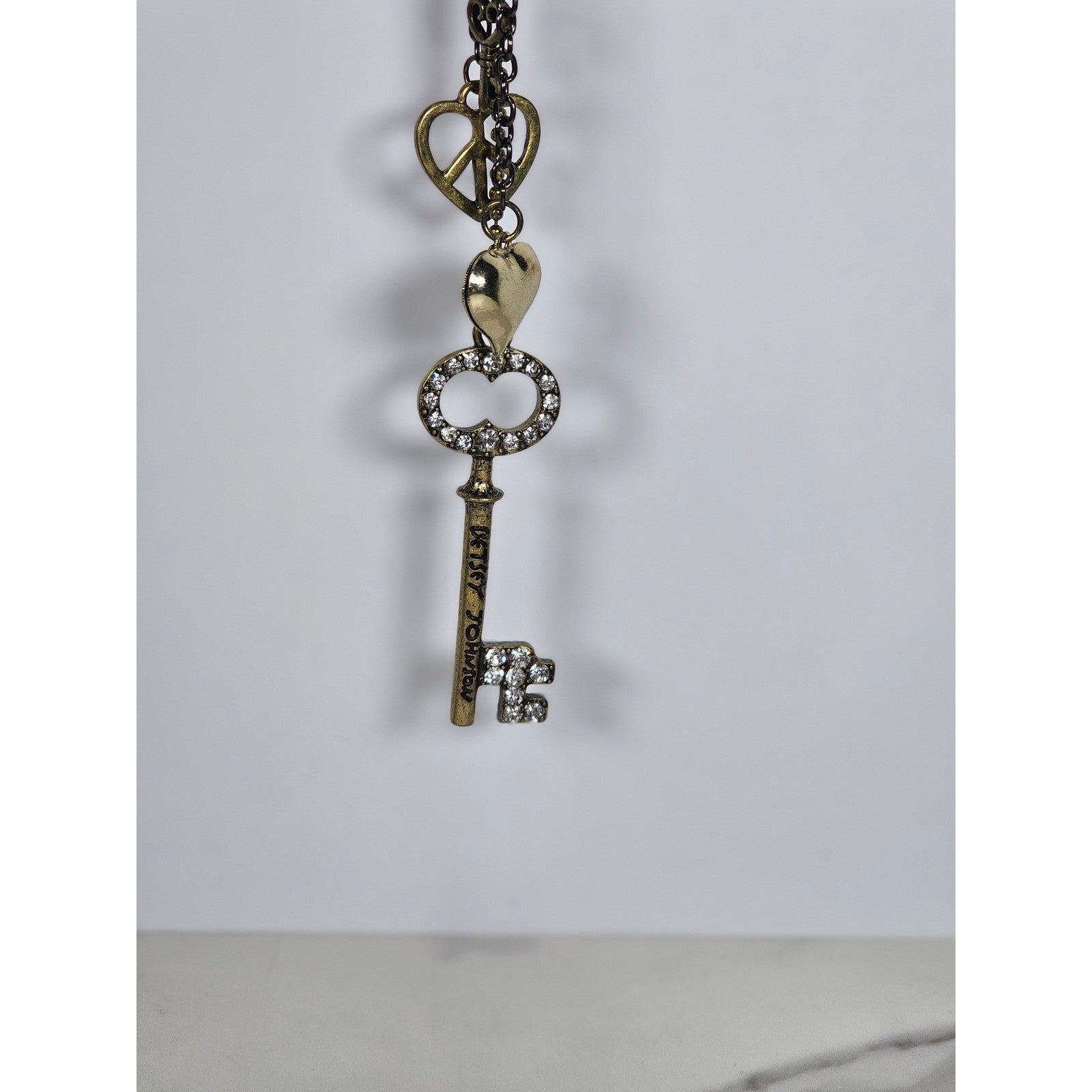 Betsey Johnson Vintage Charm Necklace Key Pendants Long Layered Statement