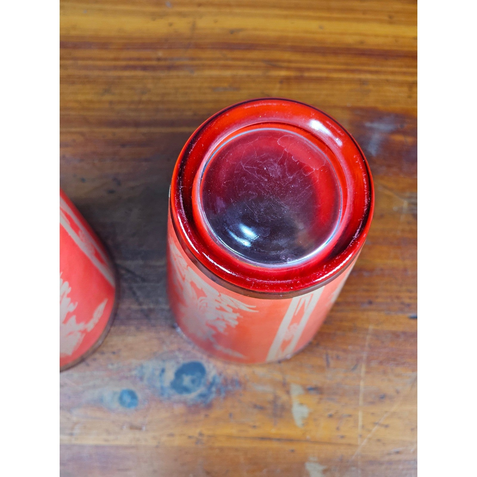 Vintage Red Asian Dancer Gold Glasses Set of 2 Tall Drinking Tumblers