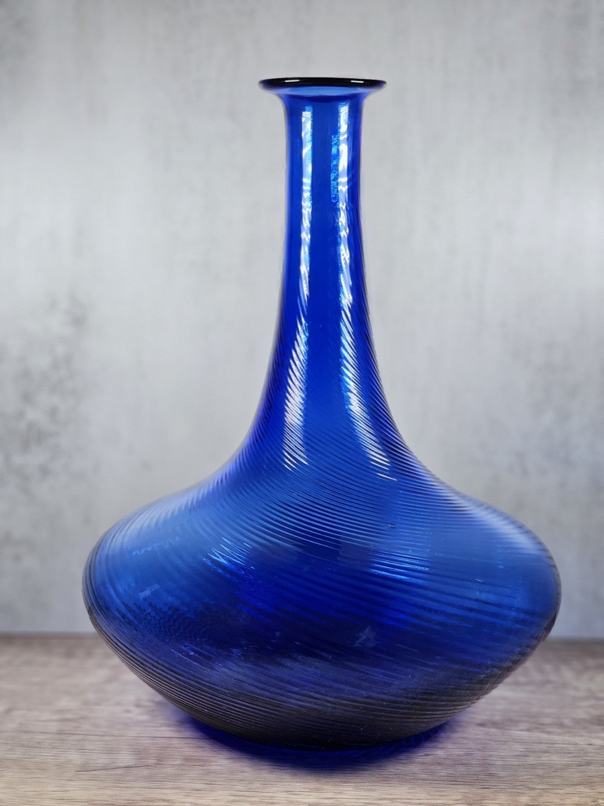 Mid-Century Cobalt Blue Swirled Glass Vase | Retro Art Glass Decor