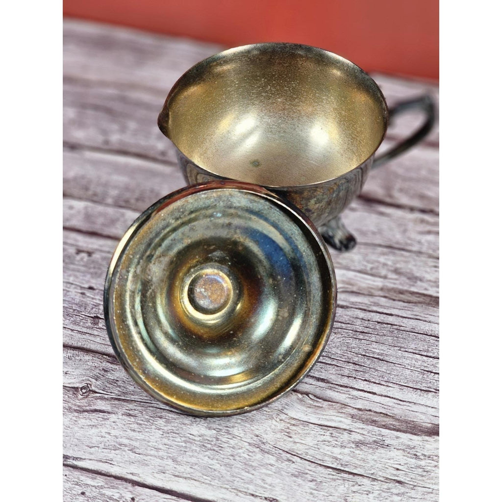 Vintage Silver Plated Creamer with Lid Footed Antique Tableware