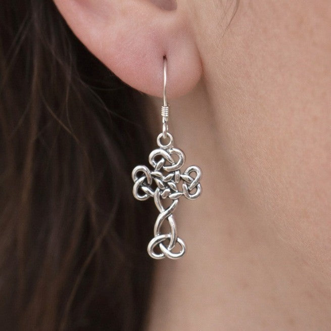 Vintage Sterling Silver Celtic Cross Dangle Earrings