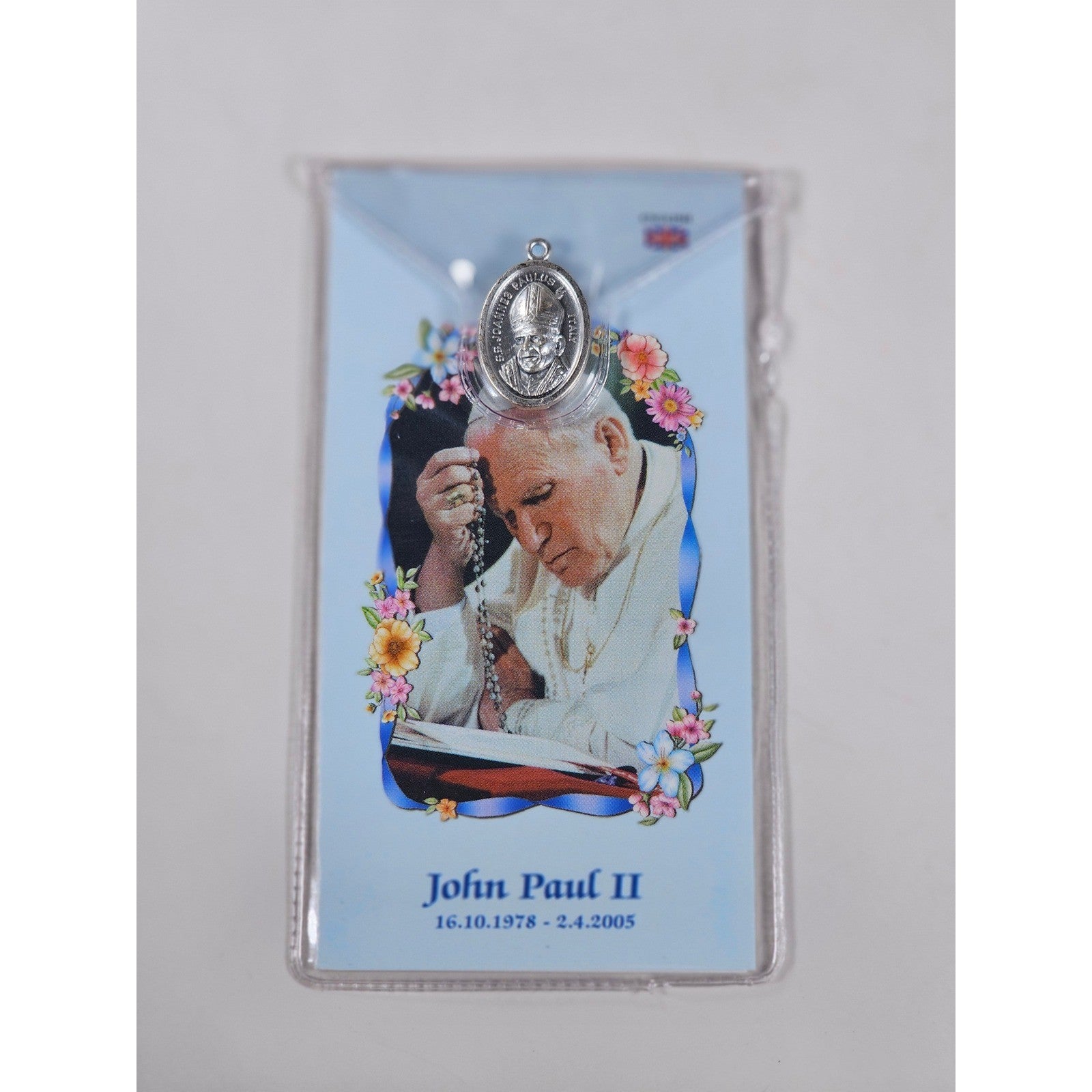 Vintage John Paul II Catholic Medal Pendant with Prayer Card