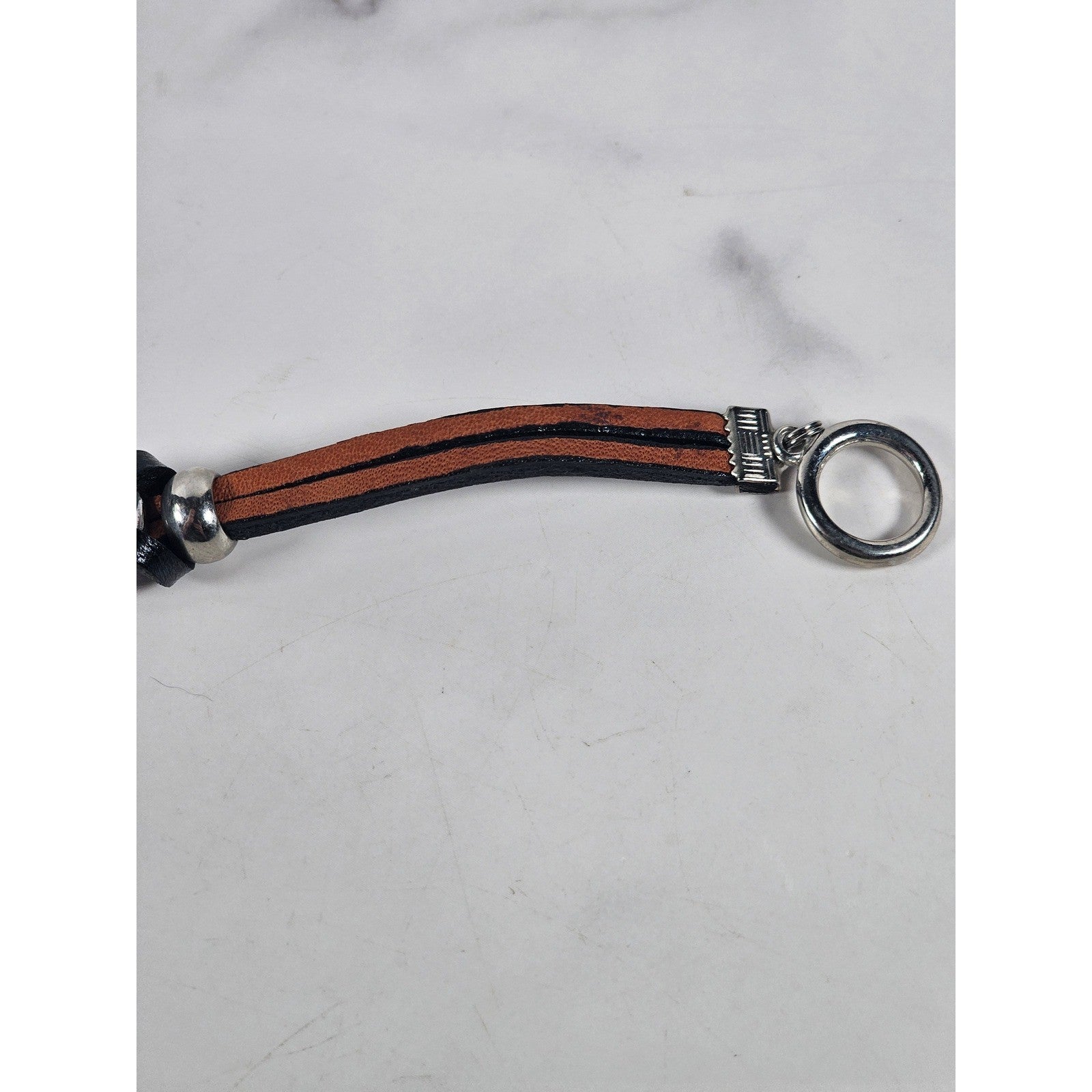 Vintage Petite Leather Peace Sign Bracelet Silver Tone Boho Jewelry