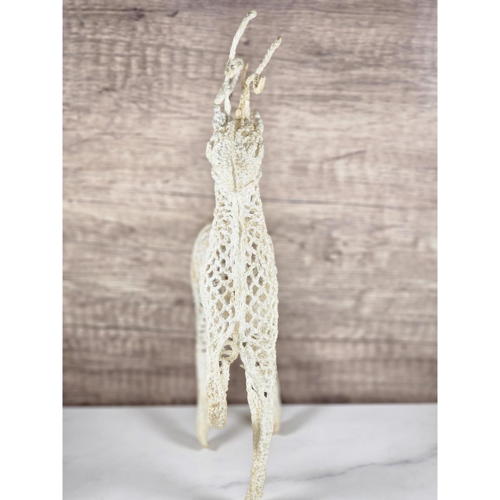Handmade Crocheted Reindeer Figurine White Vintage 1970s Holiday Decor