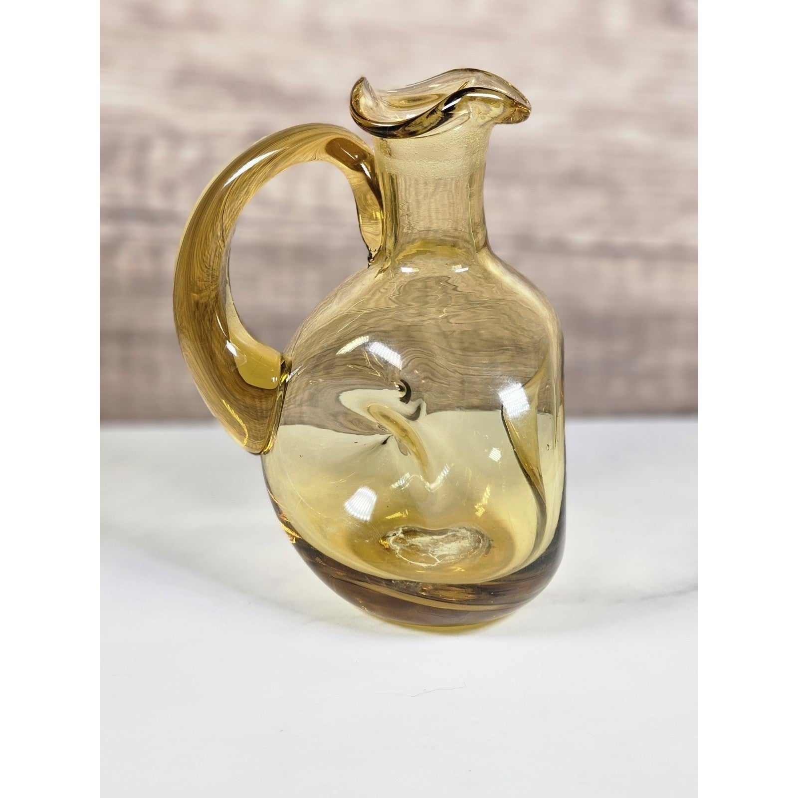 Vintage Amber Art Glass Cruet Hand Blown Pitcher Vase 5 Inch