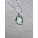 Vintage Angel Cameo Pendant Necklace Blue White Beaded Frame