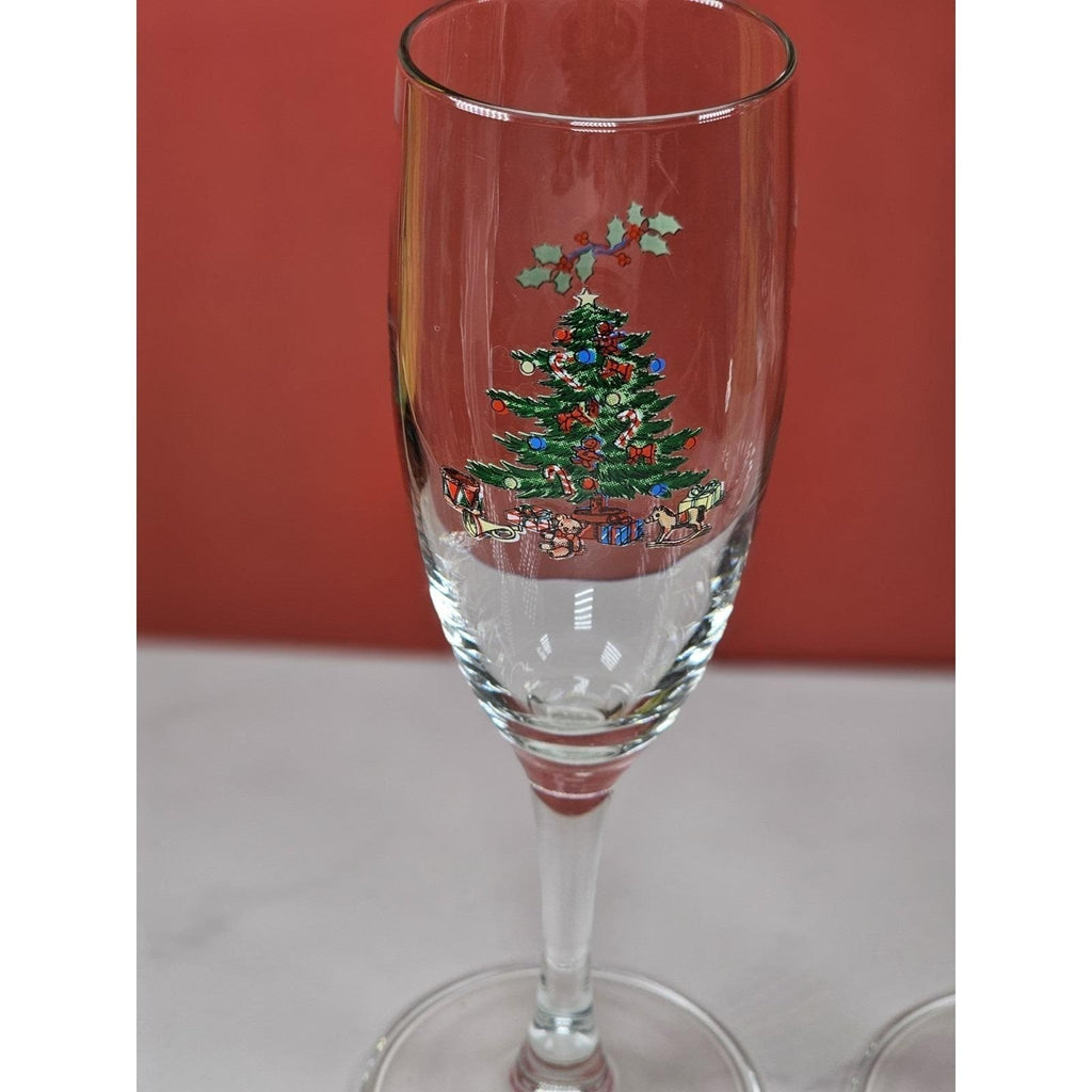 Vintage Nikko Happy Holidays Champagne Flutes Set of 2 Made in Japan
