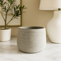 Minimalist Cement Planter with Ribbed Texture Modern Gray Pot