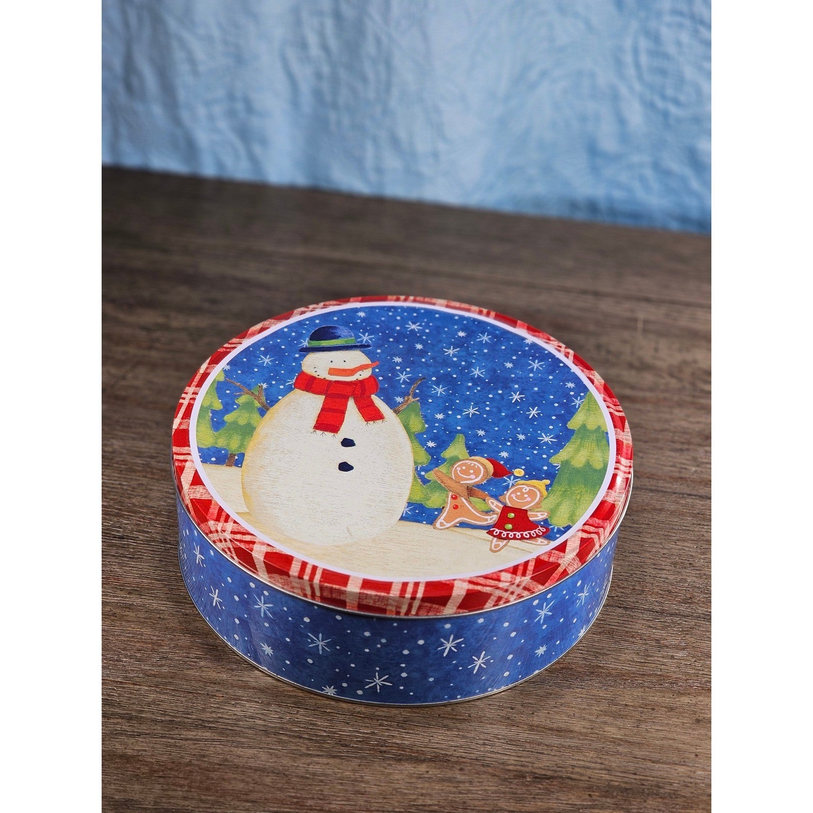 Vintage Snowman Gingerbread Christmas Tin Cookie Storage Box