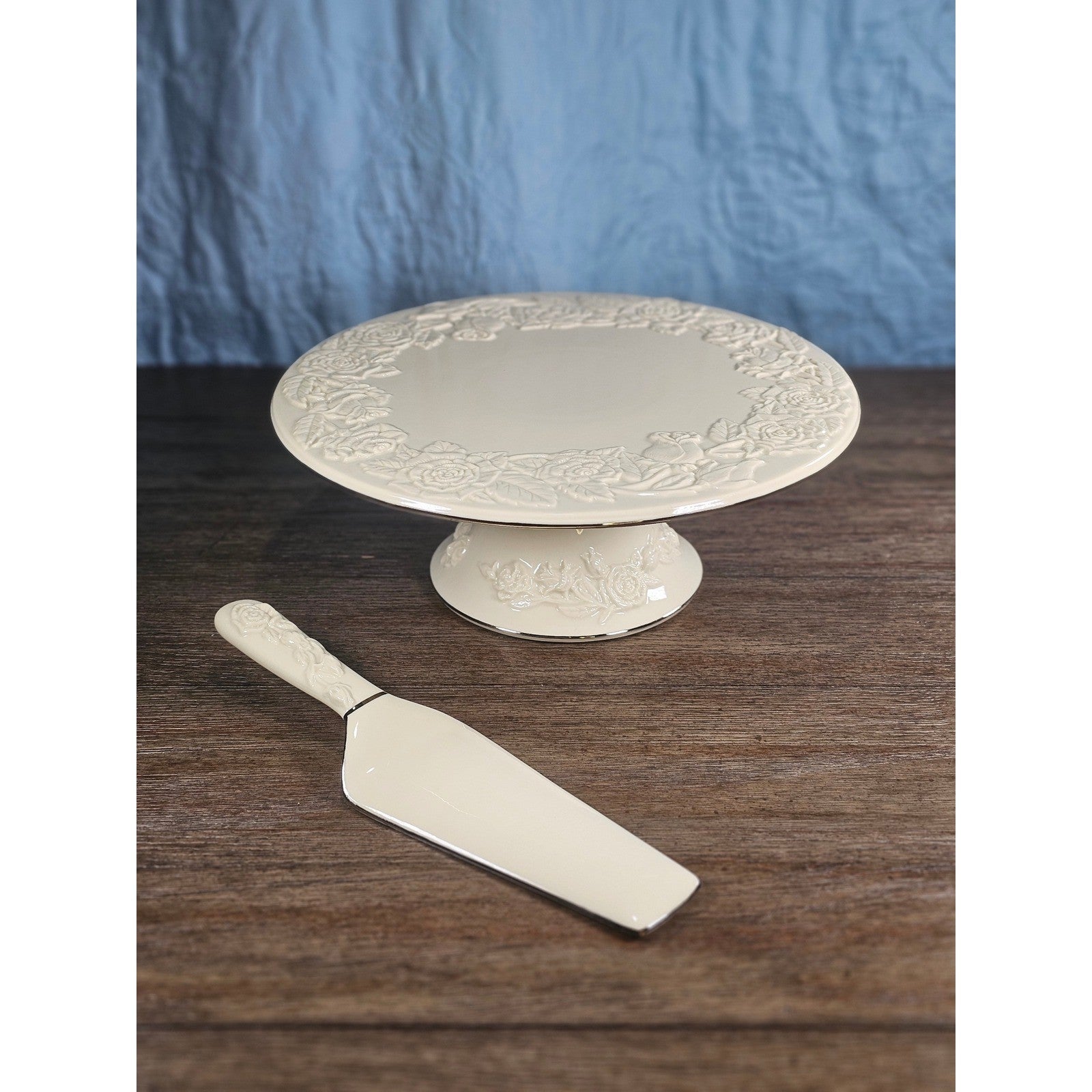 Vintage Rose Cake Stand with Matching Server Royal Limited w/ Original Box