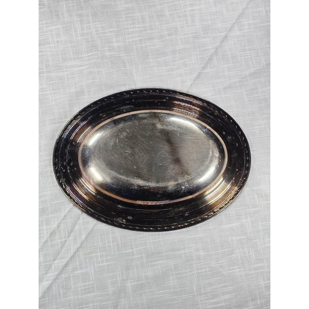 Vintage Silver Plated Oval Serving Dish Twisted Rope Edge 12x9