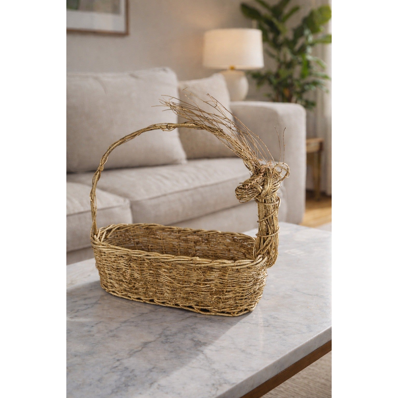 Vintage Glittered Wire Deer Basket with Handle – Rustic Holiday Decor