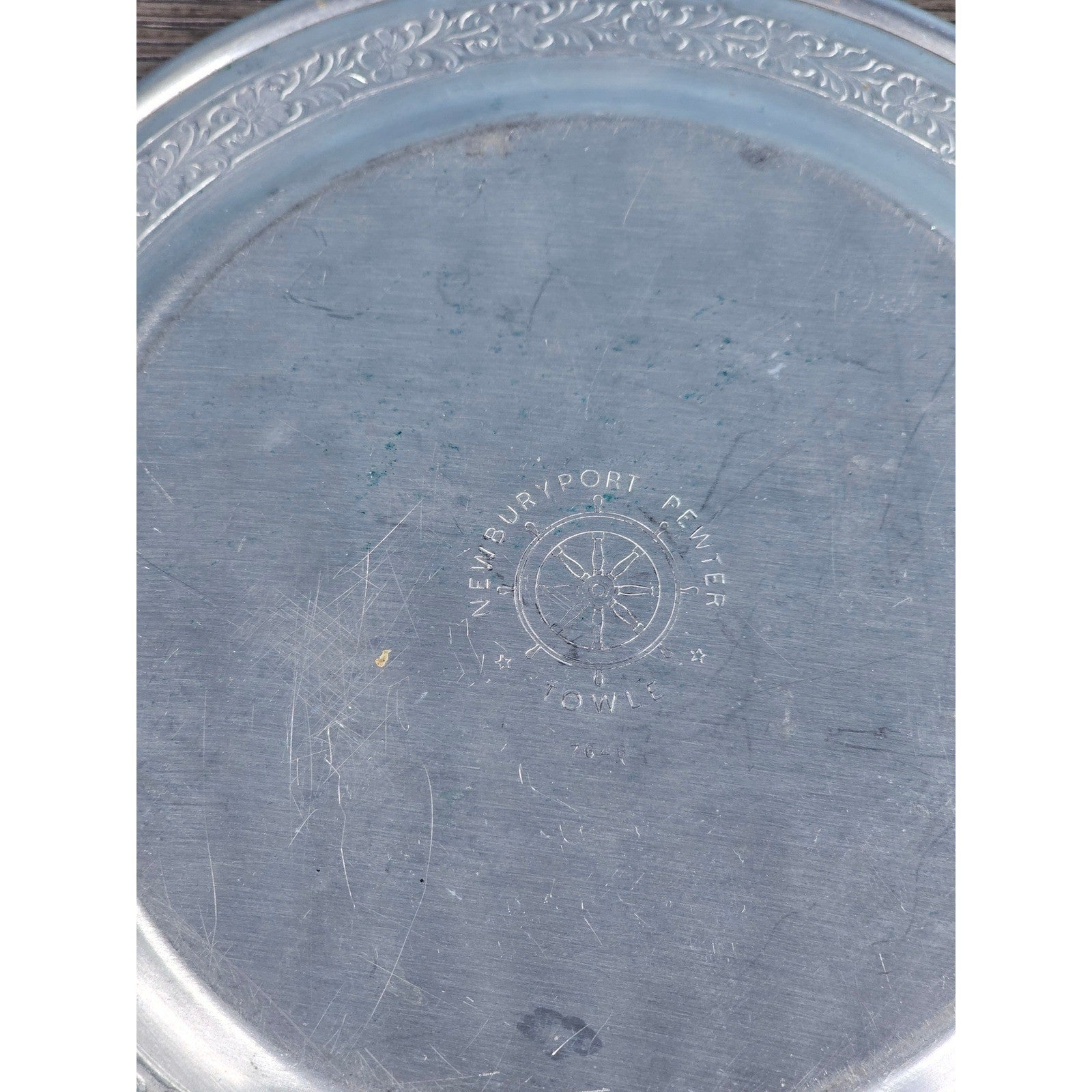 Vintage Newport Pewter Plate 6 Inch with Floral Rim Design