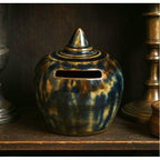 Antique 1800s Scottish Tri-Color Spatter Glaze Yellowware Bank