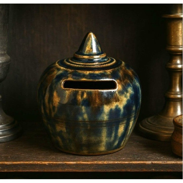 Antique 1800s Scottish Tri-Color Spatter Glaze Yellowware Bank