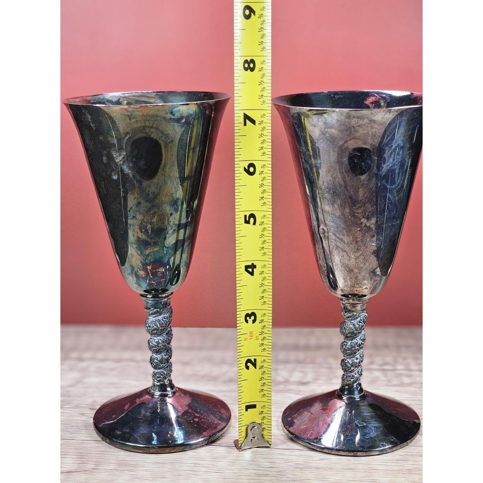 Vintage B.M. Mounts Primrose Plate Goblets Ornate Trophy Cups Pair