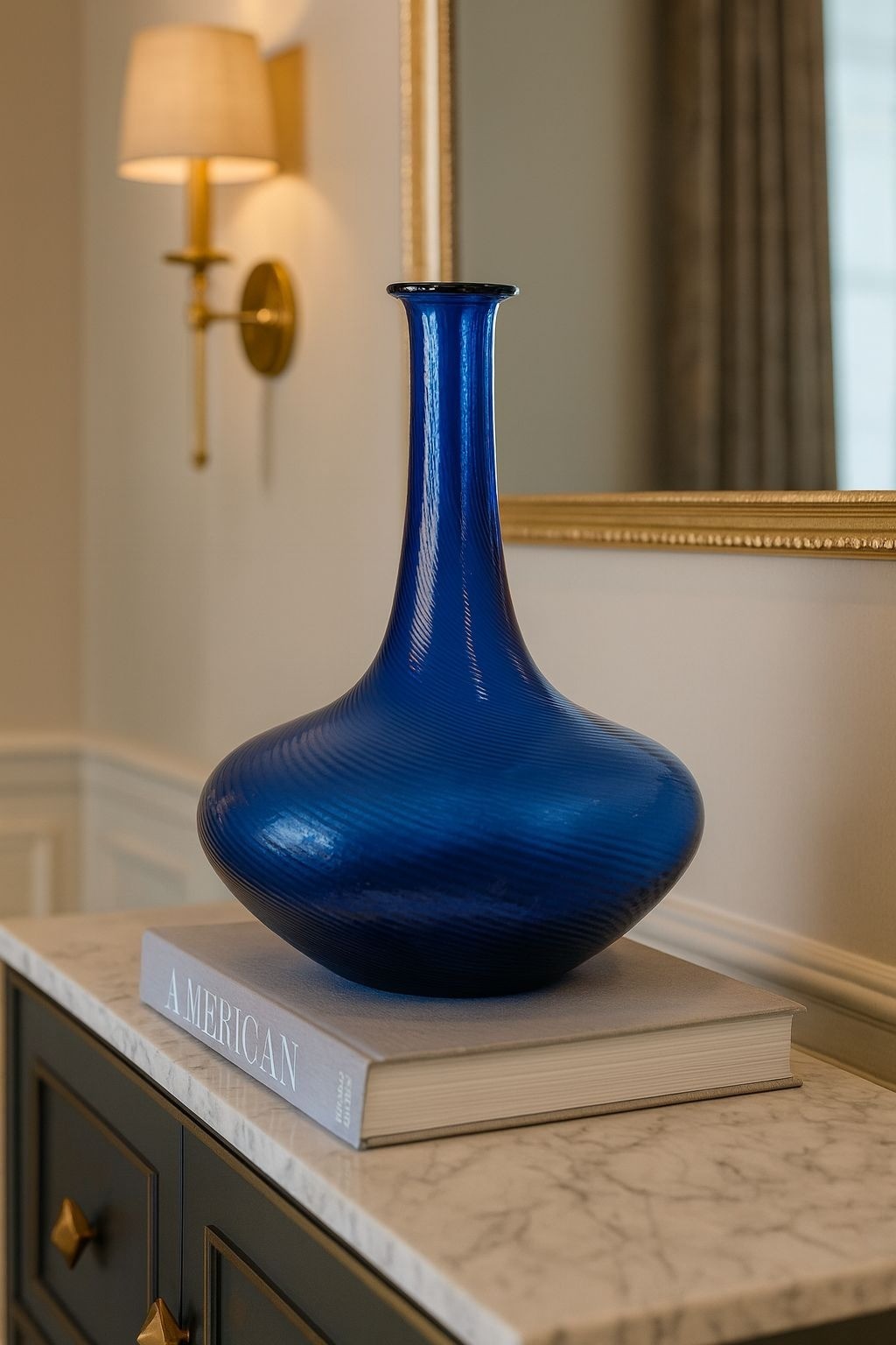 Mid-Century Cobalt Blue Swirled Glass Vase | Retro Art Glass Decor