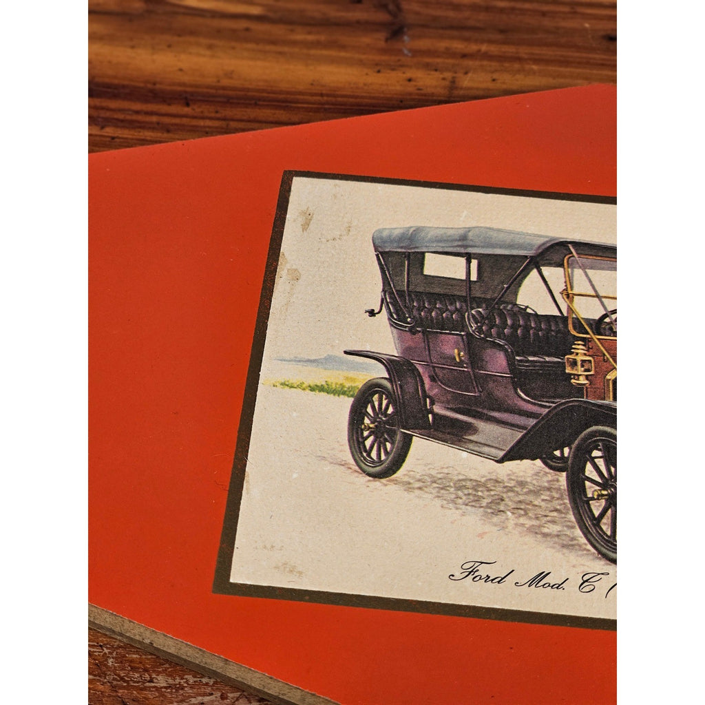 Vintage Ford Model T 1908 Print Mounted on Red Board, 11.5 x 8