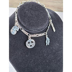 Vintage Southwestern Charm Bracelet Silver Tone Figaro Chain