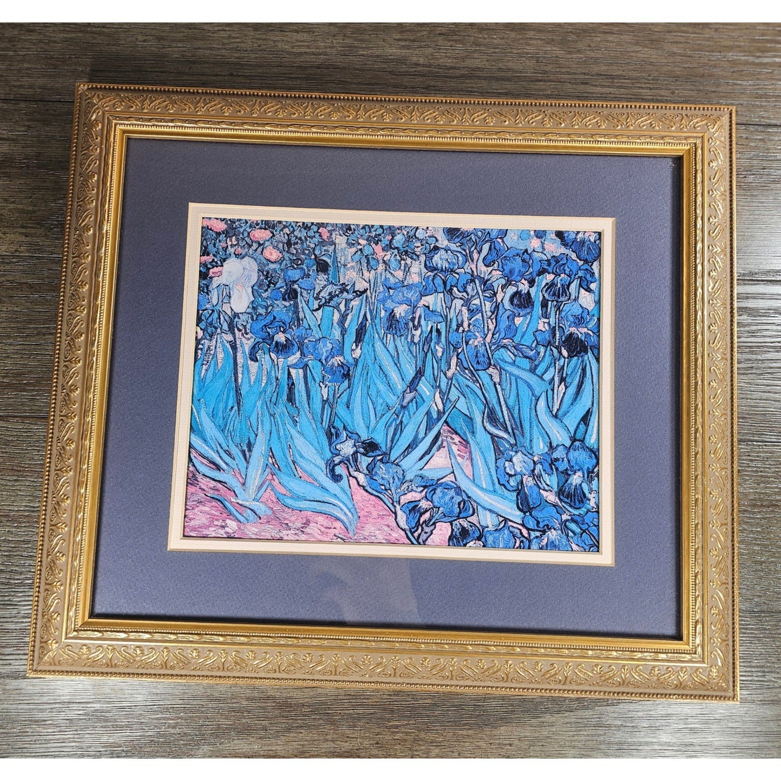 Vintage Framed Iris Art Print | Les Irises Floral Wall Art | 16x14 Gold Frame