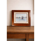 Vintage Framed Winter Landscape Print Signed, Rustic Wood Frame 14x13