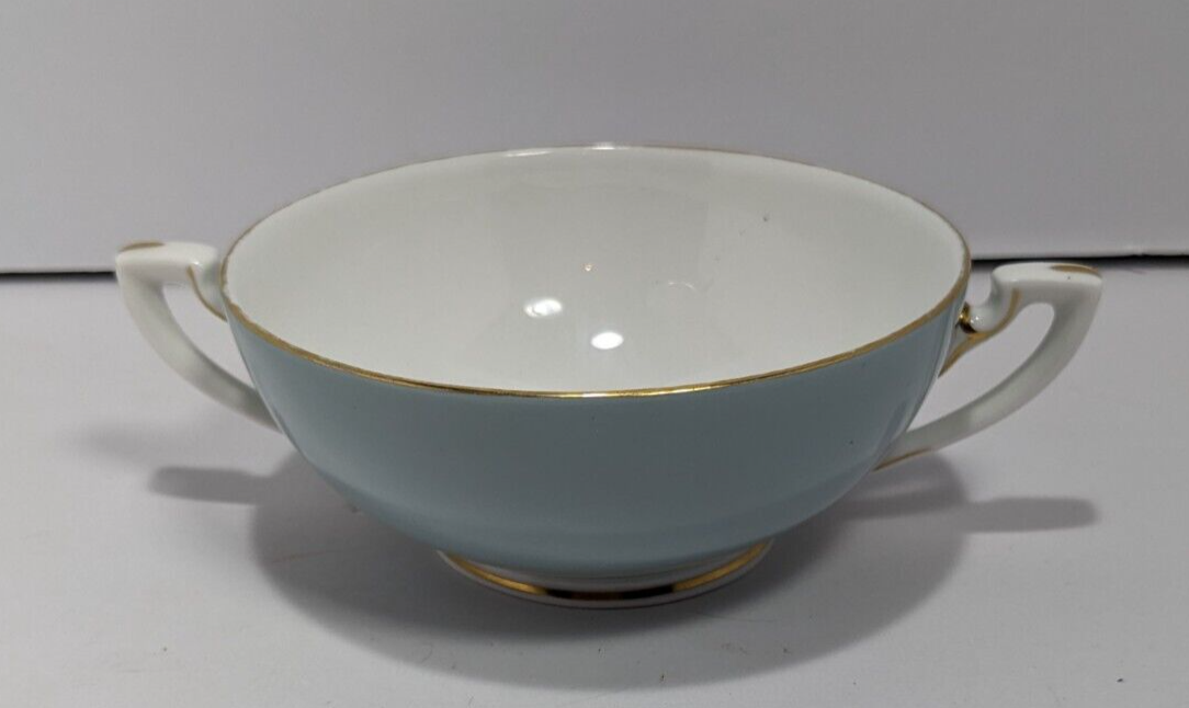 Vintage Royal Worcester Woodland Blue Gilded Bone China Soup Cup Floral Design