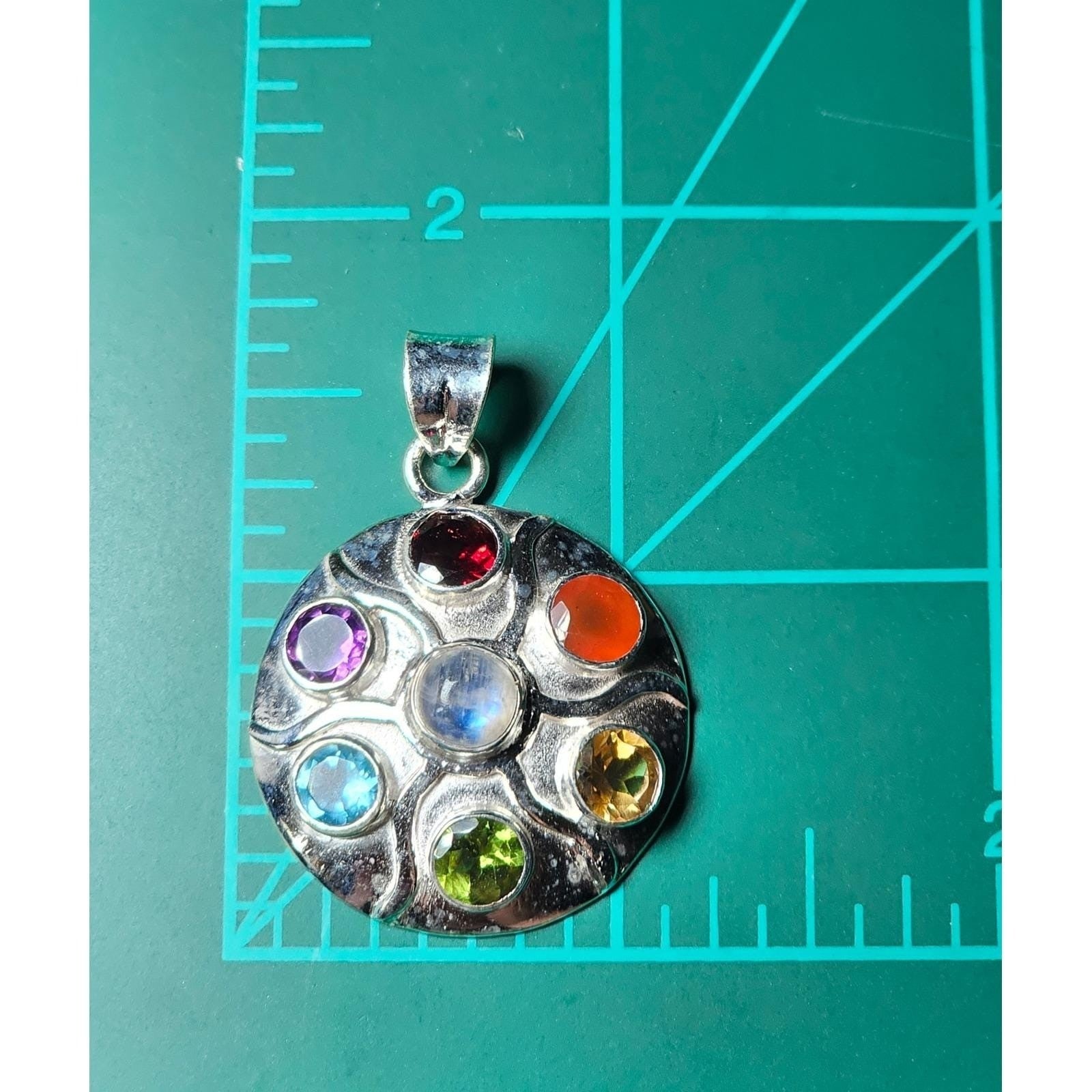 Vintage Sterling Silver Multistone Pendant .925 Artisan Style No Chain
