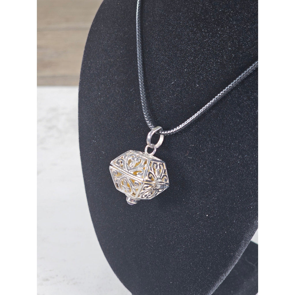 Vintage Harmony Ball Pendant Necklace Purple Stone Filigree