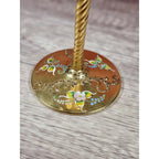 Vintage Gold Enameled Wine Glass Twisted Stem 8.75" Hand Painted