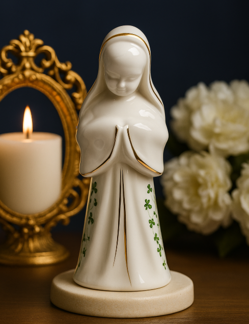 Vintage Royal Tara Fine Bone China Praying Nun Figurine Shamrock Gold Trim