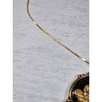 Vintage Gold Tone Buddha Cameo Pendant Necklace Black Oval Medallion
