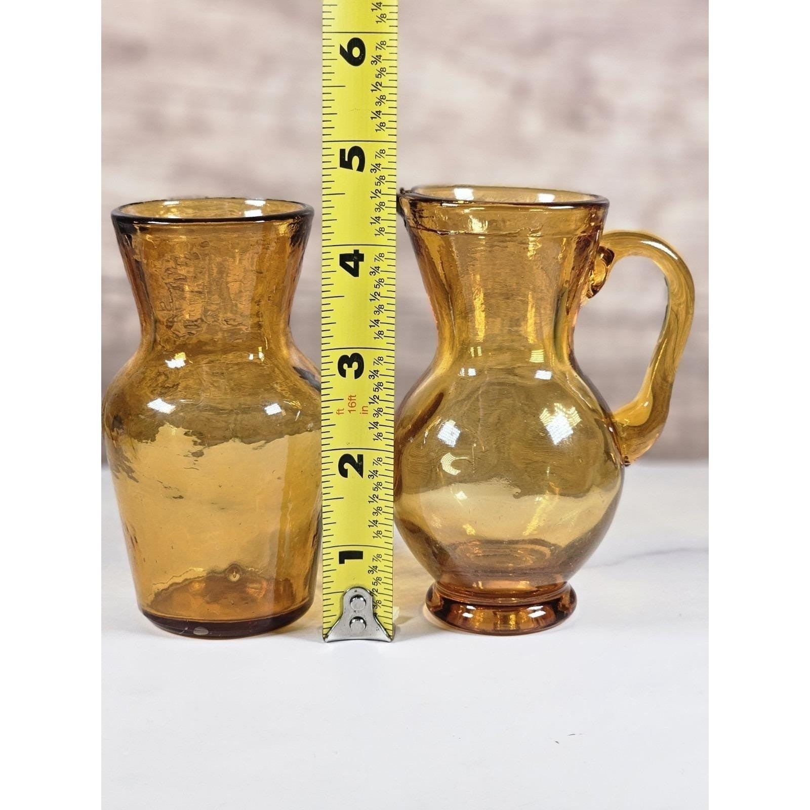 Vintage Amber Glass Miniatures Mid Century Modern Hand Blown Decor Set