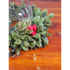 Glass Hurricane Candle Holder with Faux Greenery Ring, 6" Tall Table Decor