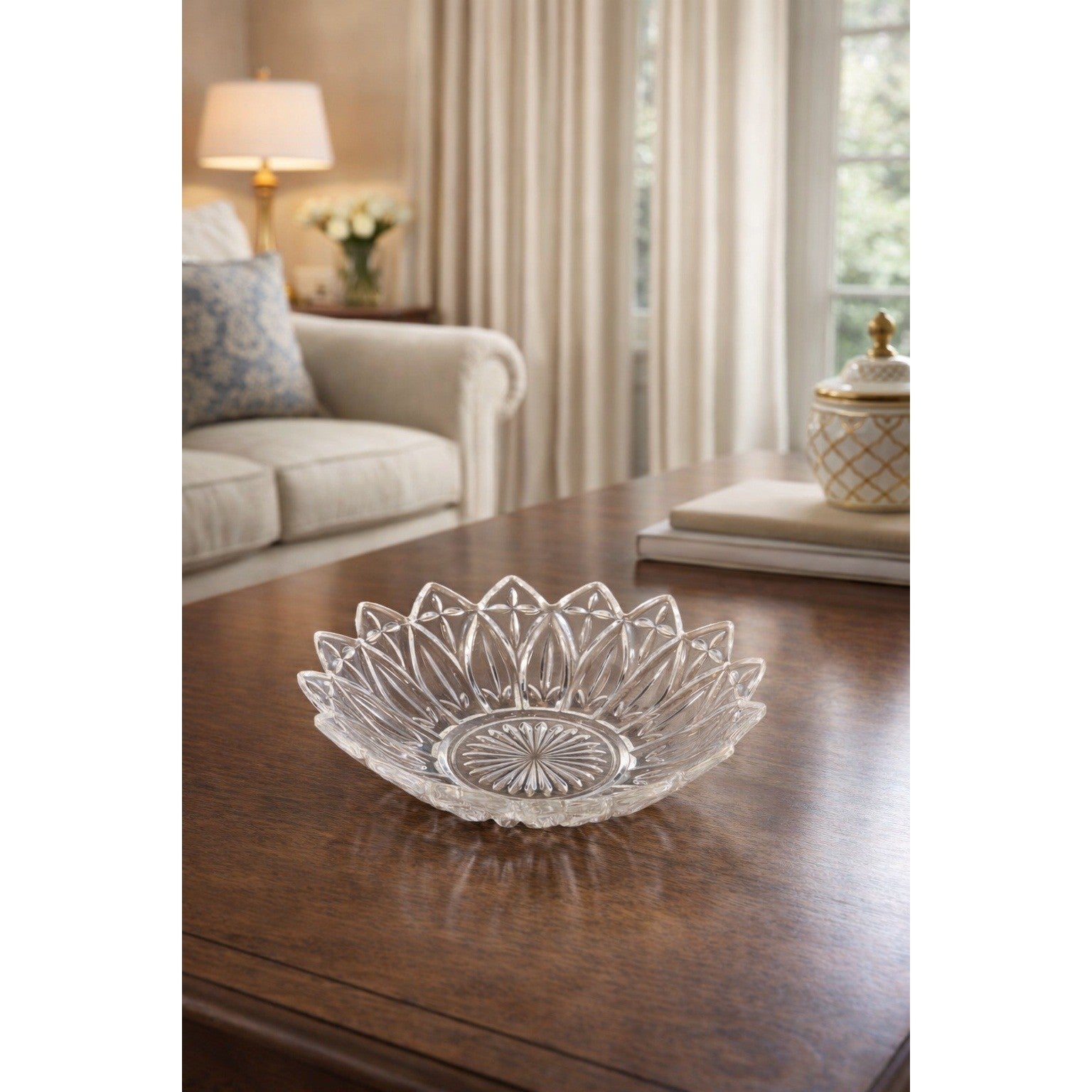 Vintage Pressed Glass Bowl Scalloped Edge 10 Inch Clear Glass Serving Dish