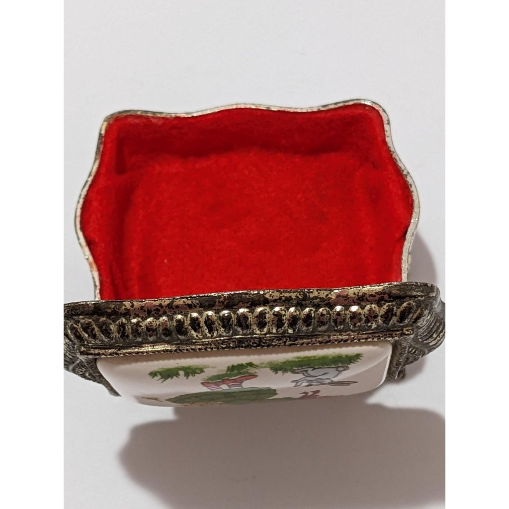Vintage Silver Plated Trinket Box Red Felt Japan