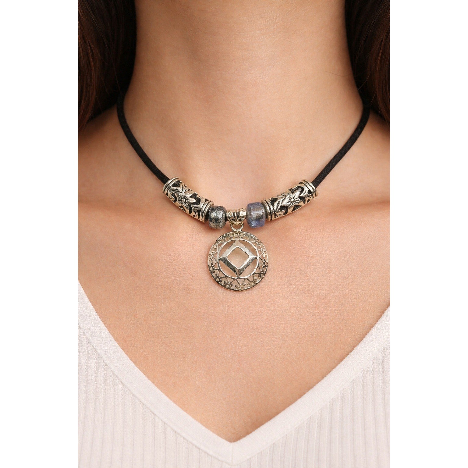 925 Sterling Silver NA Recovery Symbol Necklace on 16 Inch Cord