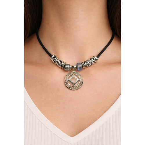 925 Sterling Silver NA Recovery Symbol Necklace on 16 Inch Cord