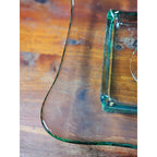 Vintage Green Glass Square Serving Dish Wavy Edge Plate Mid Century