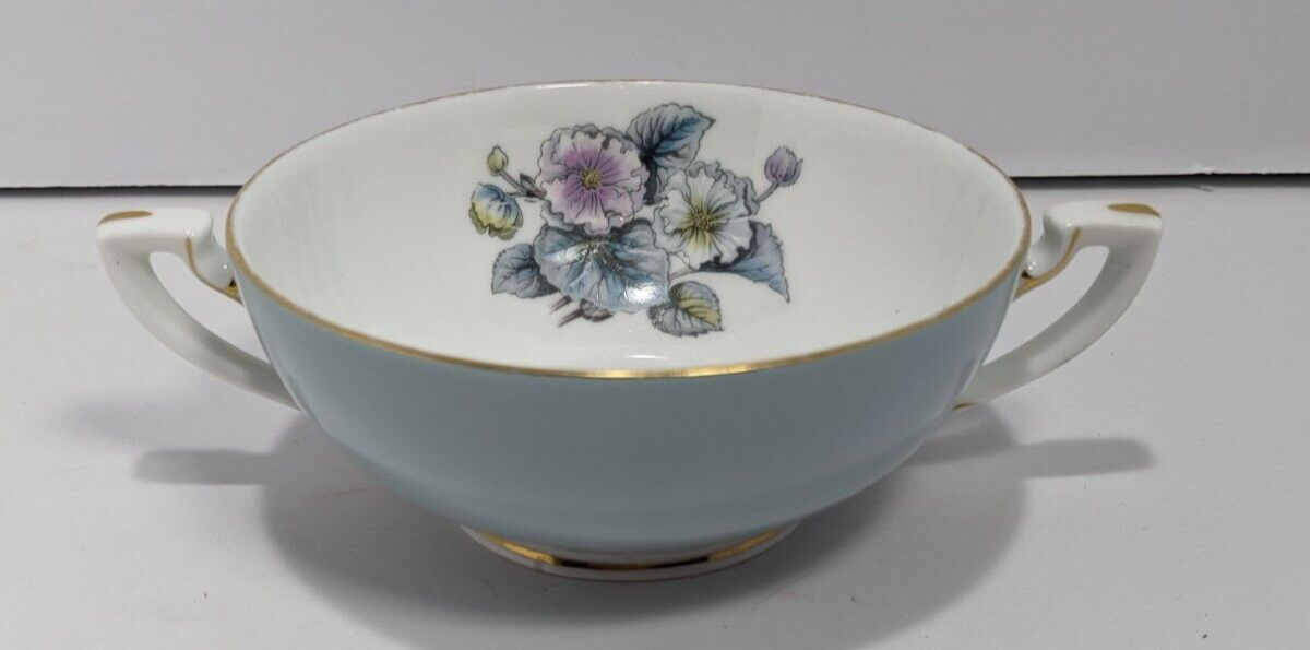 Vintage Royal Worcester Woodland Blue Gilded Bone China Soup Cup Floral Design