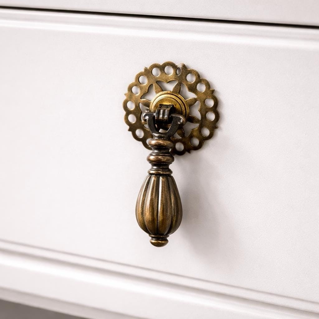 Vintage Brass Bronze Drawer Knobs Set 3 Ornate Cabinet Pulls